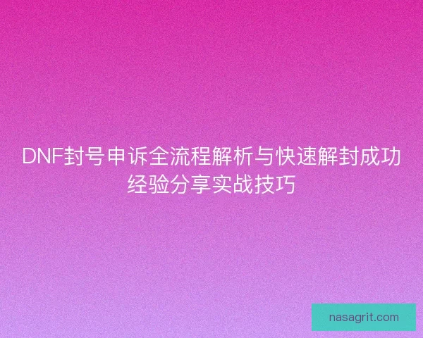 DNF封号申诉全流程解析与快速解封成功经验分享实战技巧